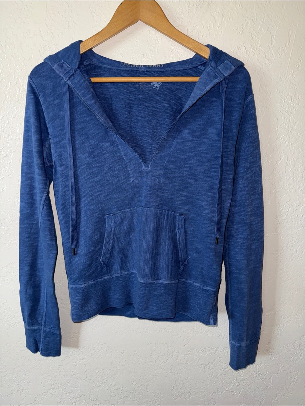 J.Crew Vintage Y2K French Terry Hoodie Pullover Sweatshirt V-Neck Heather Blue S